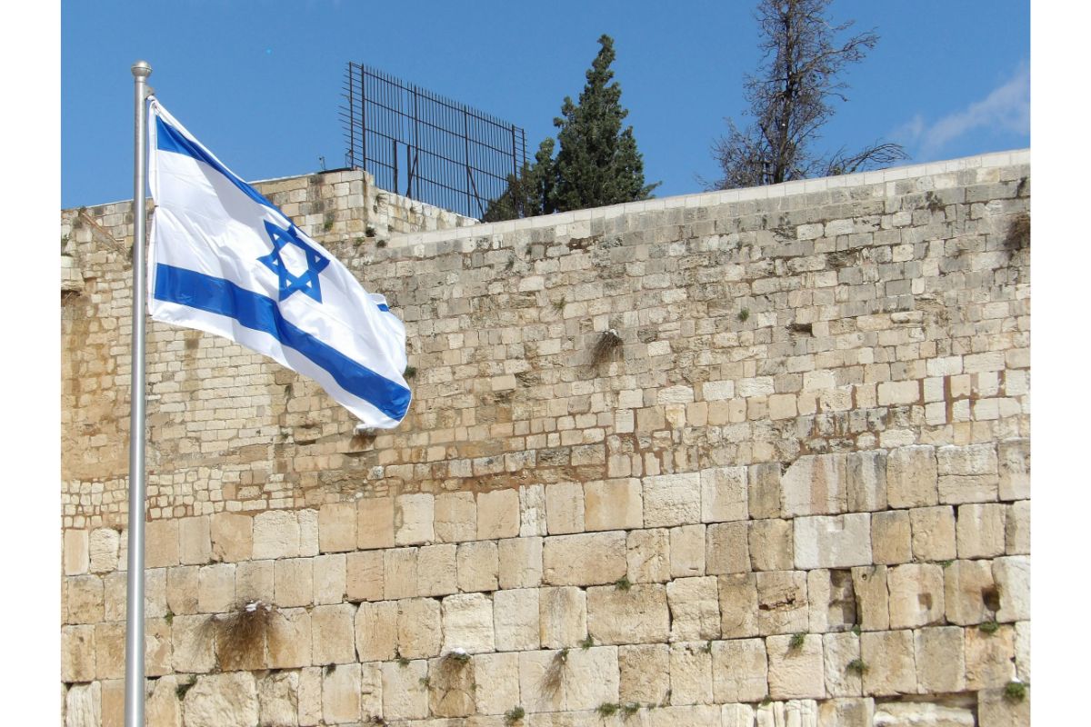 Israel Flag in front of a wall