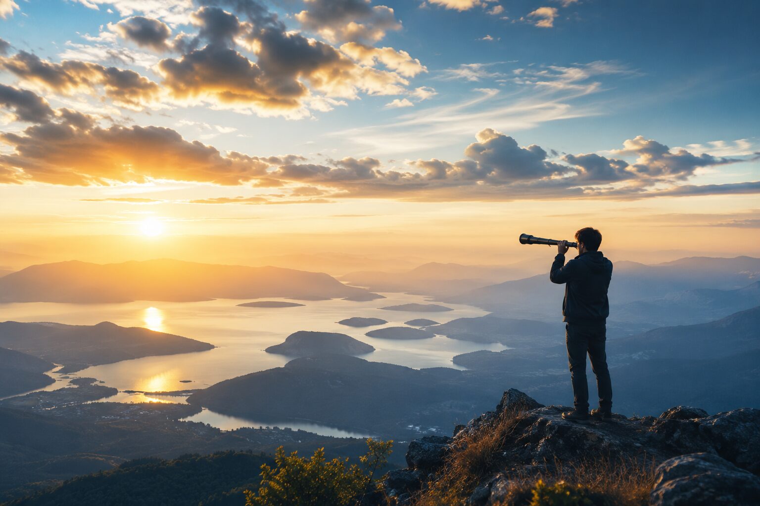 Man Gazing Into Telescope